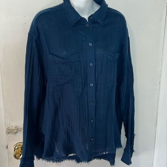 URBAN OUTFITTERS Biscay Blue Gauzy Blouse-M - Picture 3 of 11